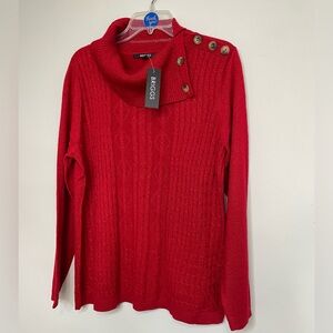 Briggs New York Red Cowl Neck Sweater with‎ Button Accents~ Size Large ~ NWT